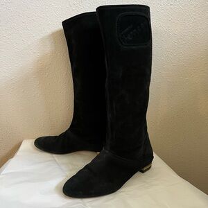 Salvatore Ferragamo Black Suede Mid-Calf Boots Size 6.5 B Made in Italy